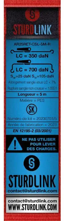 Sangle autoretractable 25 mm rouge, étiquette de tracabilité