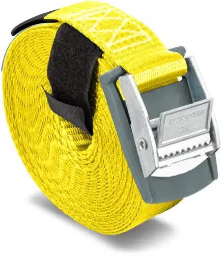 Système d'arrimage avec boucle à griffe, à came, longueur 2 mètres, jaune