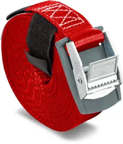 Système d'arrimage avec boucle à griffe, à came, longueur 3 mètres, rouge