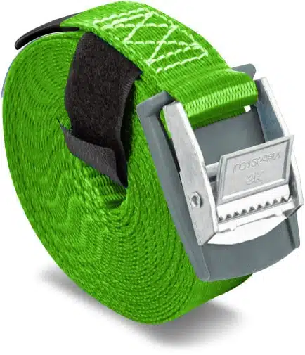 Système d'arrimage avec boucle à griffe, à came, longueur 4 mètres, vert