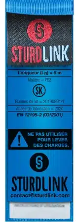 Étiquette de traçabilité pour tendeur d'arrimage à cliquet pour sangle de 25 mm