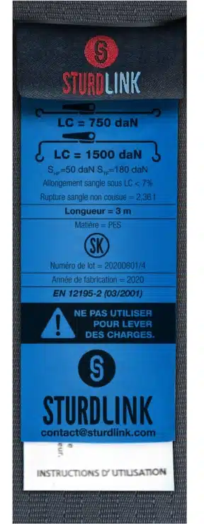 Sangle d'arrimage autoretractable 50mm, étiquette de traçabilité
