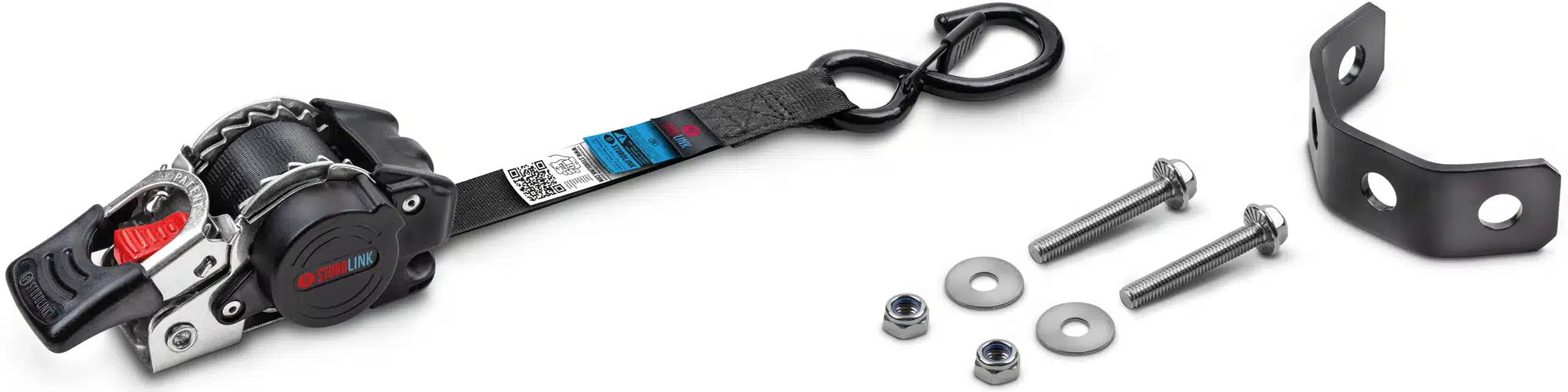 Système d'arrimage inox noir avec sangle autotetractable 25 mm avecr crochet à linguet S