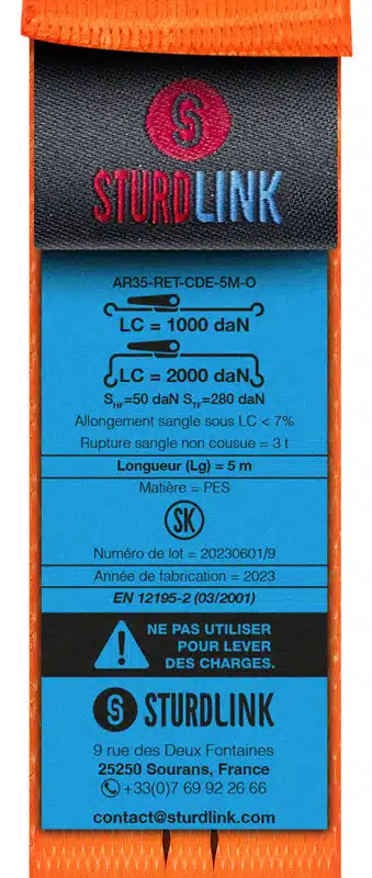 Étiquette de tracabilite arrimage 35 mm orange avec récuperateur de tension